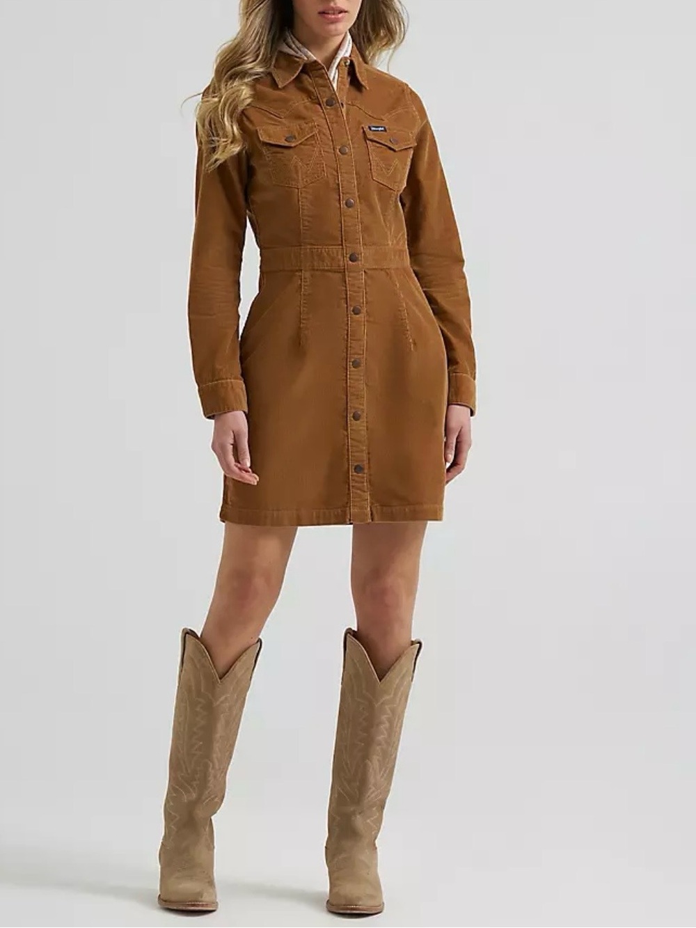 Wrangler Retro Brown Corduroy Western Shirt Dress Size Large